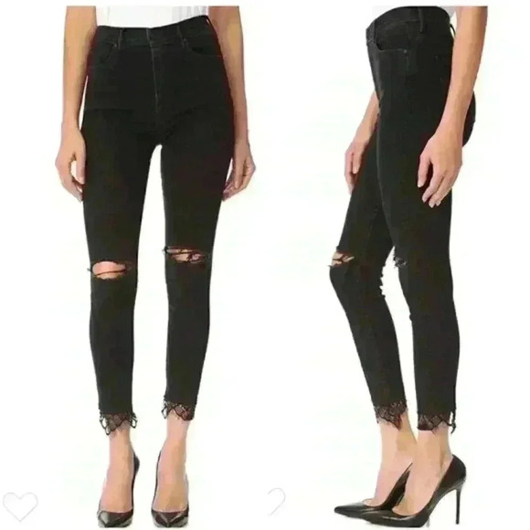 𝅺mother The Swooner Dagger Ankle Fray Black Jeans in Baa Baa Black Sheep Size 26 - Picture 5 of 12